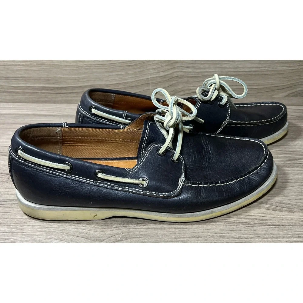 COACH Carlson Mens Leather Boat Shoes Navy‎ Blue Lace Up Size 9.5
